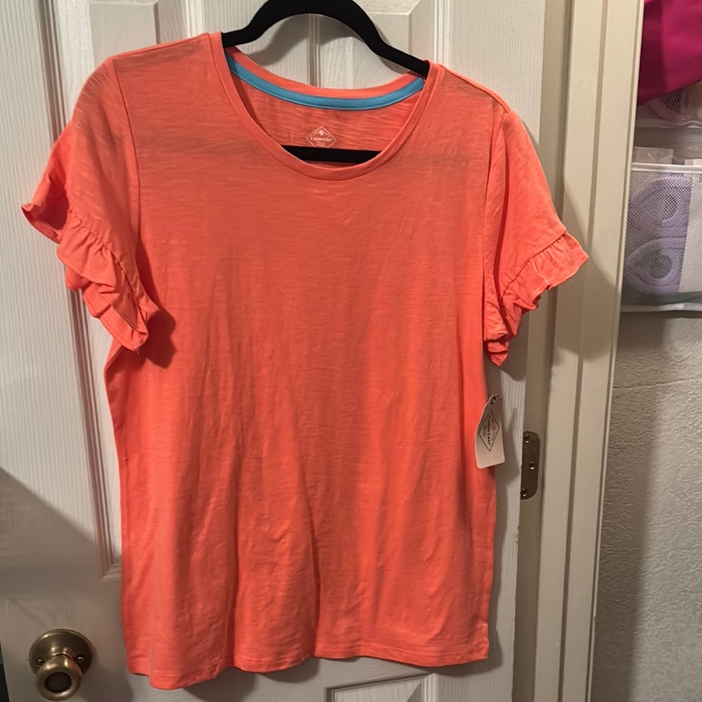 St. John's Bay Orange Ruffled Cap Sleeve T-Shirt